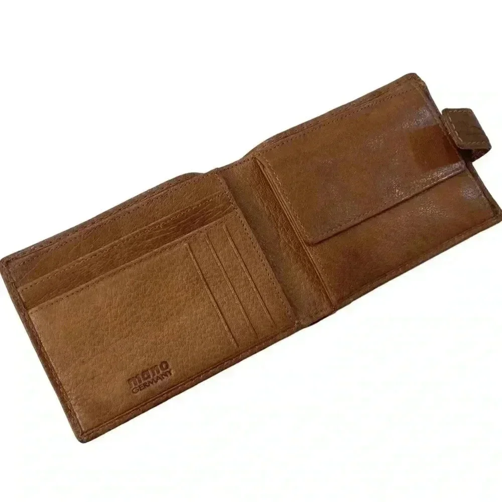 MANO GERMANY Cognac Brown Buttery Soft Leather Bi-Fold Wallet